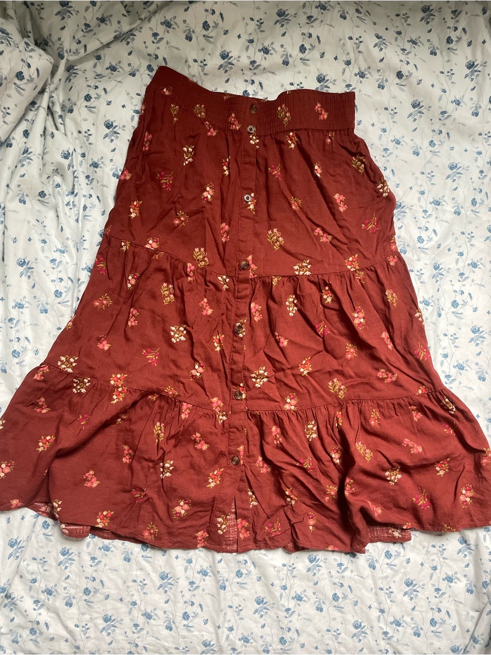 Sonoma Rust Floral Smocked Waist Midi Skirt, PXS